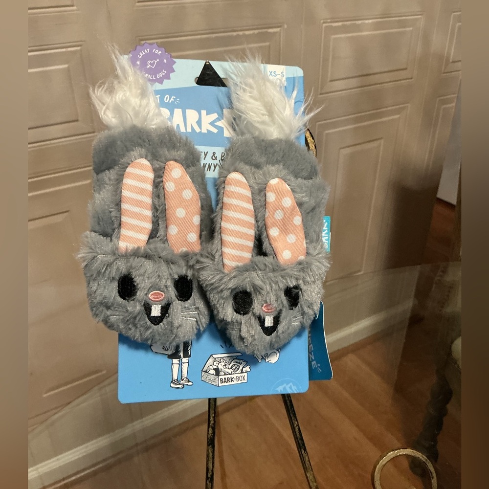Bark Box Itty & Bitty The Bunny Slippers Plush Squeaky Dog Toy Sz: XS-S 0-20lbs
